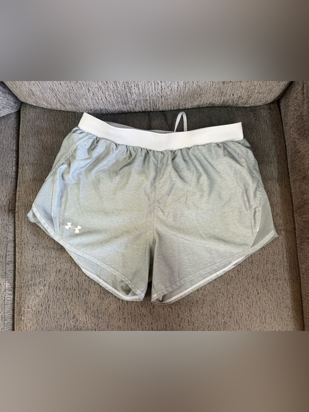 Under Armour Women's Light Sage Green Athletic Shorts with White Waistband